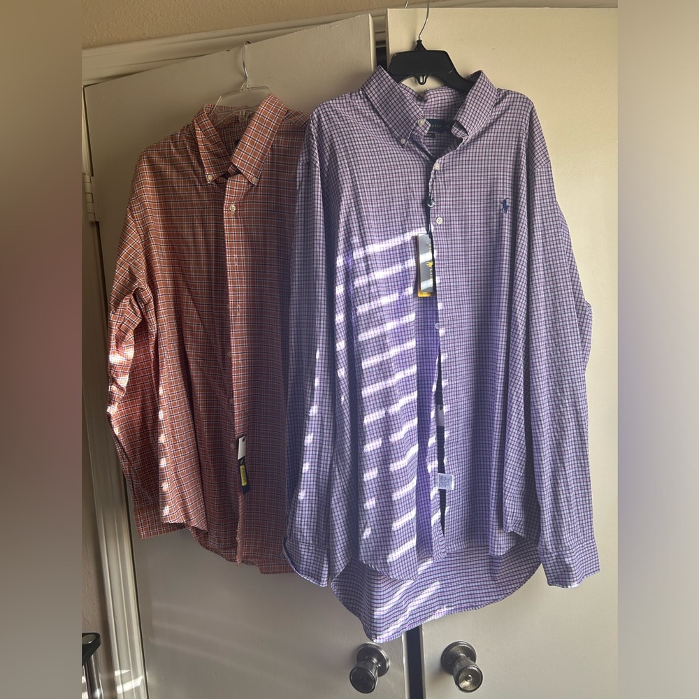 2 Men’s Ralph Lauren button down plaid shirts size XL never worn.